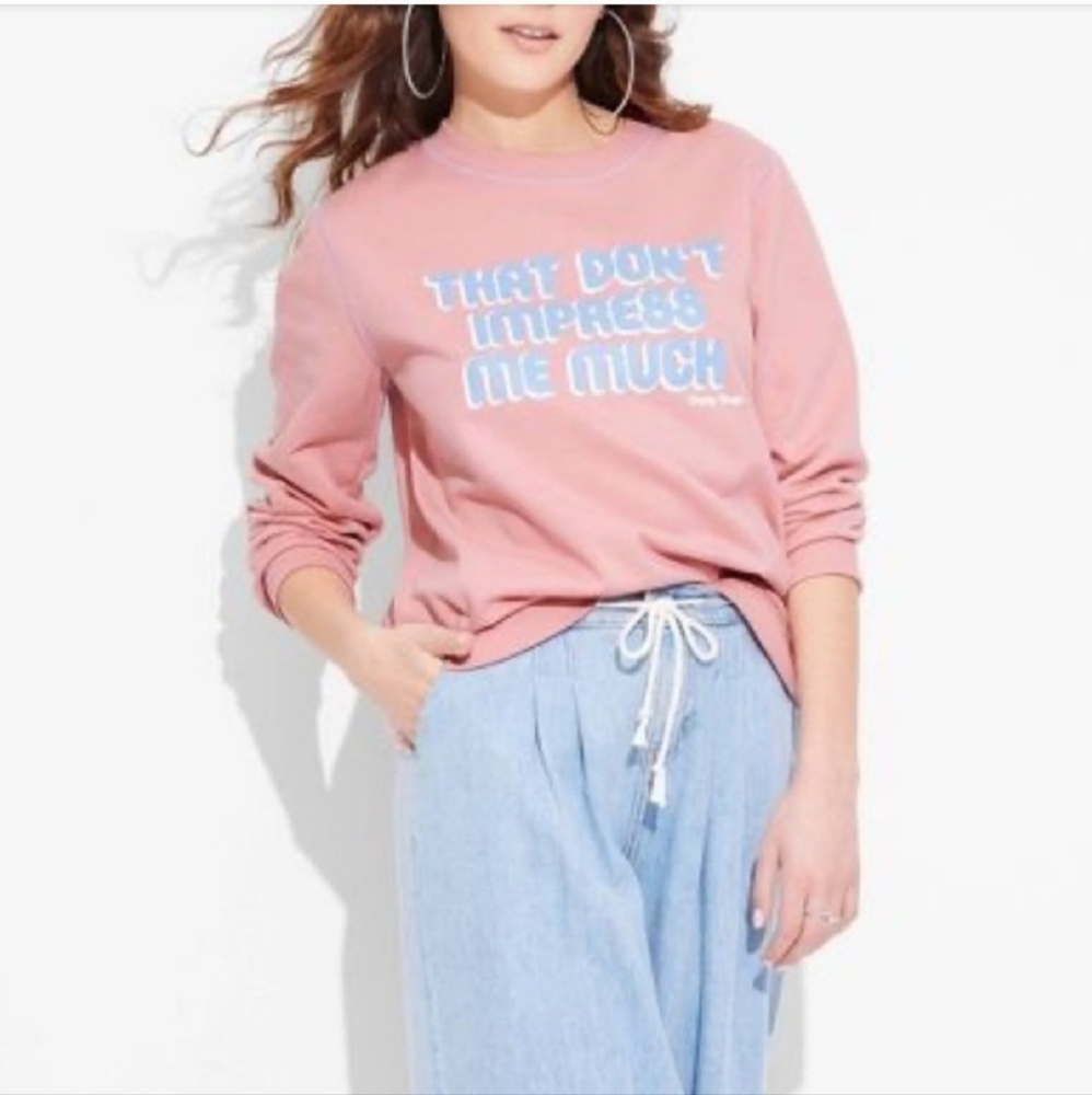 NWT Shaina Twain Fleece 2024 That Don't Impress Me Much sweatshirt sz L pink